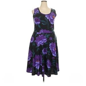 LuLaRoe Black Midi Dress with Purple Floral Print